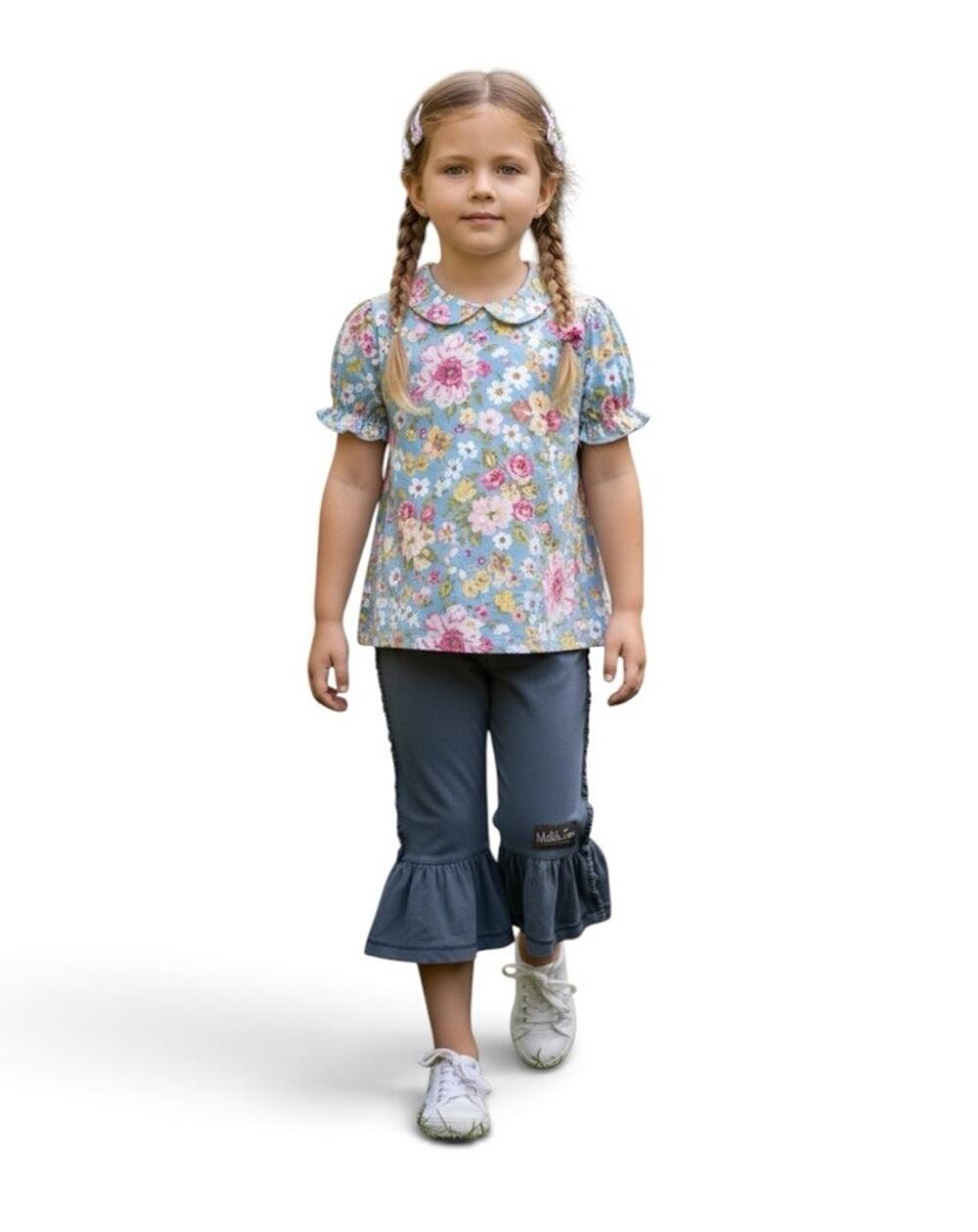 Matilda Jane Girls Size 8 Gray Big Ruffle Pants Knit Bells Gray 95% Cotton Girly